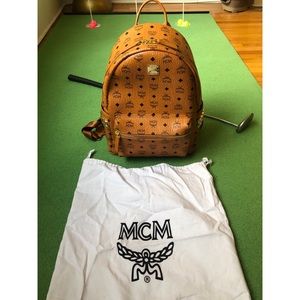 MCM Tan Backpack with Gold Accents